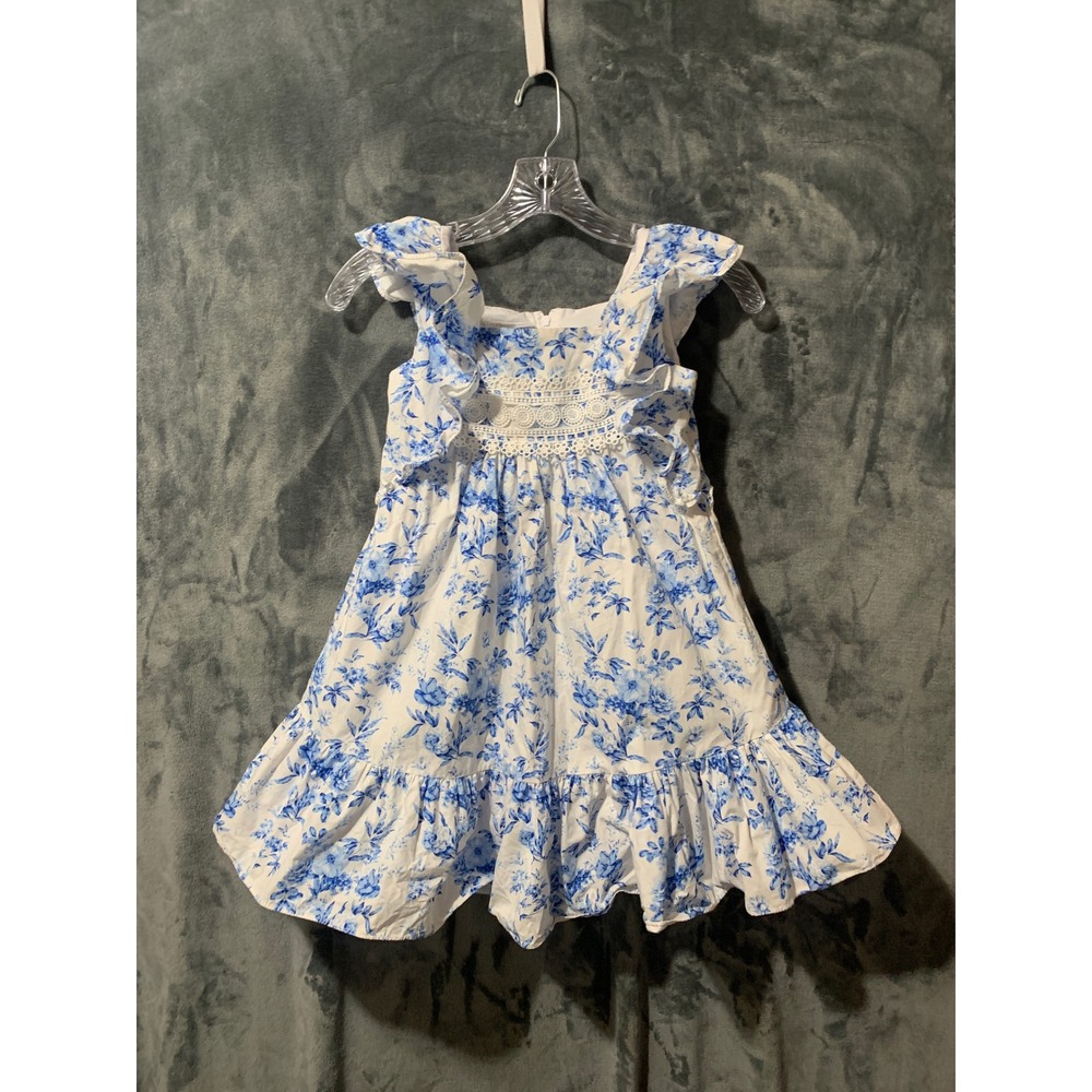 Bonnie Jean Dress Girls 6X R3-13396-HV Blue Floral Ruffle Crochet Lace EUC - Picture 9 of 16